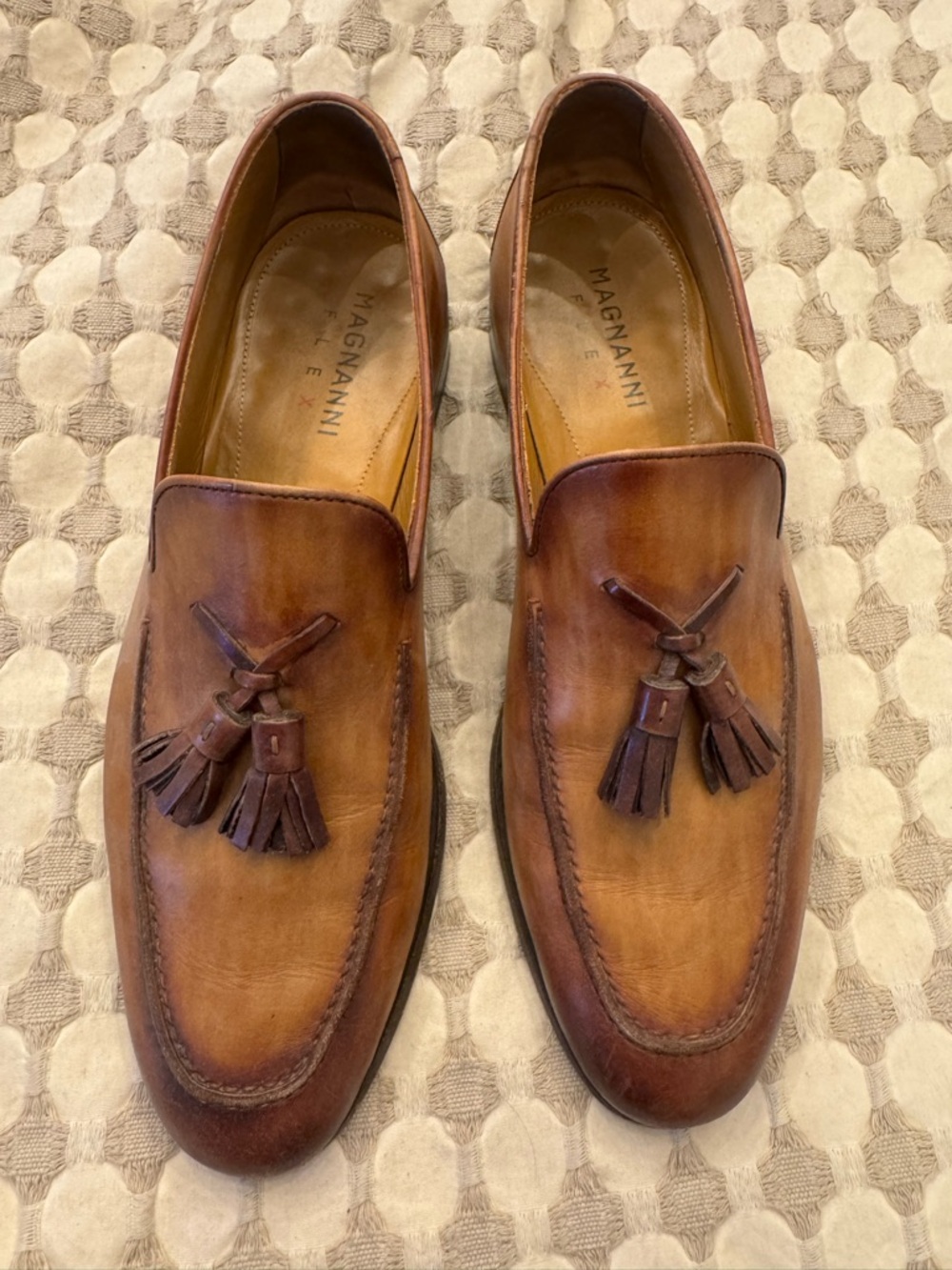 Magnanni Cognac Brown Leather Tassel Loafers